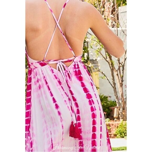 Main Strip Tie Dye Maxi Dress Spaghetti Strap Center Slit NWT - Picture 5 of 9